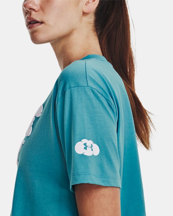 Women's UA Rest Day Verbiage Crop Short Sleeve in Blue image number 3